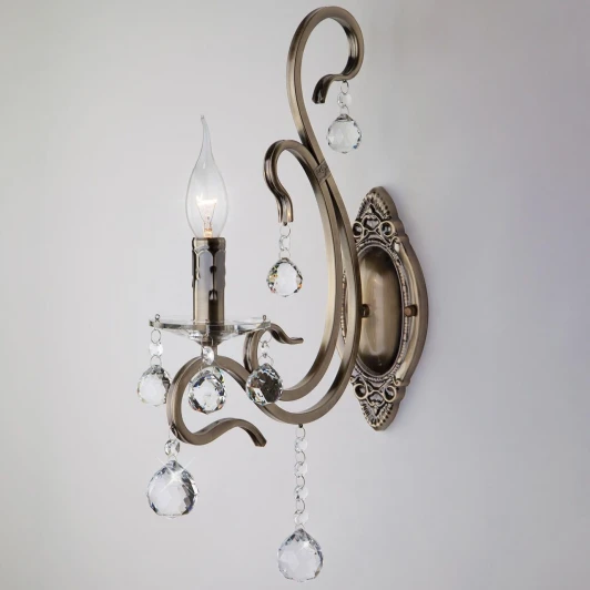 12505/1 античная бронза Бра Eurosvet 12505 12505/1 античная бронза (220V, хрусталь Strotskis, подвески, подсвечник, свеча)