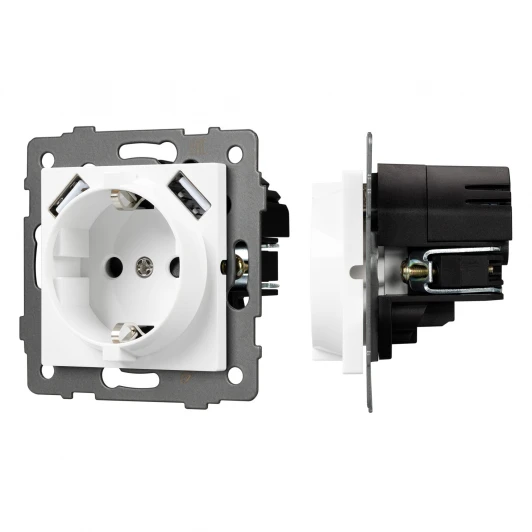 049822 Механизм встраиваемый розетки с быстрой USB зарядкой SCT-MUAC-PL-WH-V (250V, 16A) Arlight 049822