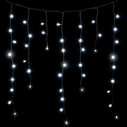 PIL180BLWCAP-11-2W Гирлянда Бахрома с Колпачком 3,2 x 0,9 м Белая с Мерцанием Белого Диода 220В, 180 LED, Провод Черный ПВХ, IP65