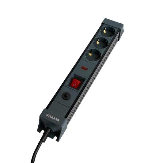 50154 Сетевой фильтр 3-х местный с заземлением 3 метра (черный) Stekker Techno 50154