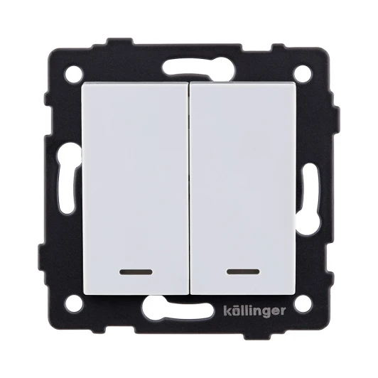 REA-S-010WH Выключатель 2-клавишный проходной 10А/250В с LED подсветкой, белый Kollinger REA-S-010WH для Aspekt, Eleganz, Reflex