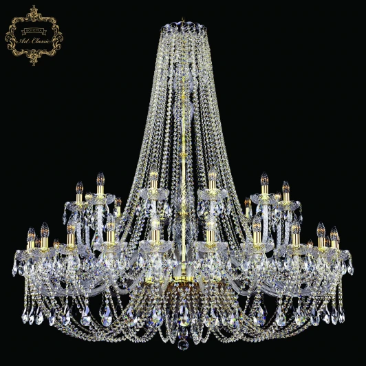 11.21.24+12.530.h-152.Gd.Sp Подвесная большая люстра с хрустальными подвесками Art Classic 11.21 11.21.24+12.530.h-152.Gd.Sp (220V, на цепи, подсвечник, свеча)