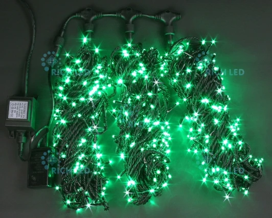 RL-S3*20F-B/G Гирлянда светодиодная зеленая с мерцанием 24B, 600 LED, провод черный, IP54 RL-S3*20F-B/G Rich LED
