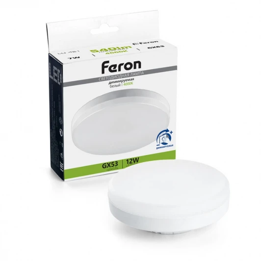 51065 Лампа светодиодная GX53 таблетка диммируемая 12W 230V GX53 4000К Feron LB-456 51065