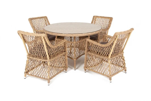 DOPC4T-5-SET Обеденная группа плетеная, цвет соломенный 4SIS Доппио DOPC4T-5-SET