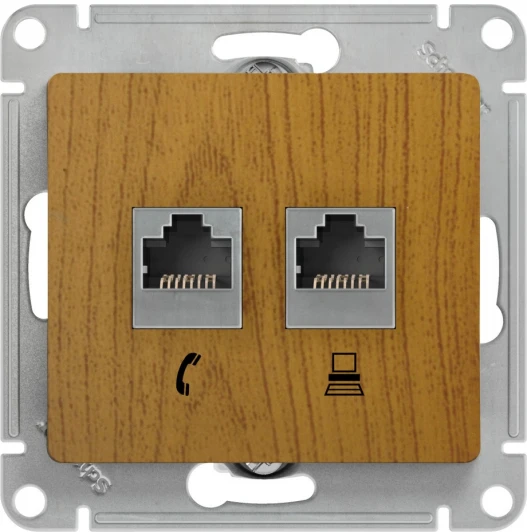 GSL000585 Розетка встраиваемая телефонная RJ-11 + Ethernet RJ-45 (дуб) Systeme Electric Glossa GSL000585