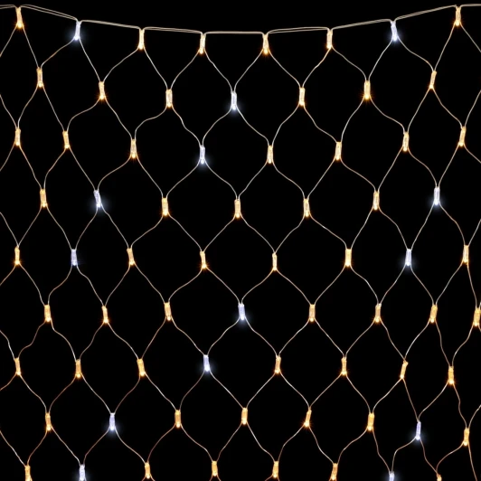 NTL256BLWCAP-10-2WW Светодиодная Сеть с Колпачком 2 x 2 м Тепло-Белая с Мерцанием Белого Диода 220В, 256 LED, Провод Прозрачный ПВХ, IP65