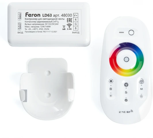 48030 Контроллер RGB для светодиодной ленты с П/У белый, 12-24V, LD63 Feron 48030