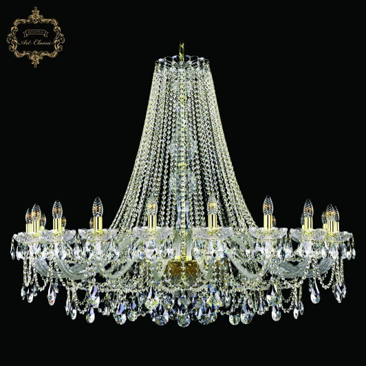 11.25.20.460.h-108.Gd.Sp Подвесная большая люстра с хрустальными подвесками Art Classic 11.25 11.25.20.460.h-108.Gd.Sp (220V, на цепи, подсвечник, свеча)