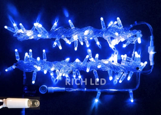 RL-S10C-220V-CT/B Гирлянда светодиодная синяя постоянного свечения 220B, 100 LED, провод прозрачный, IP65 RL-S10C-220V-CT/B Rich LED