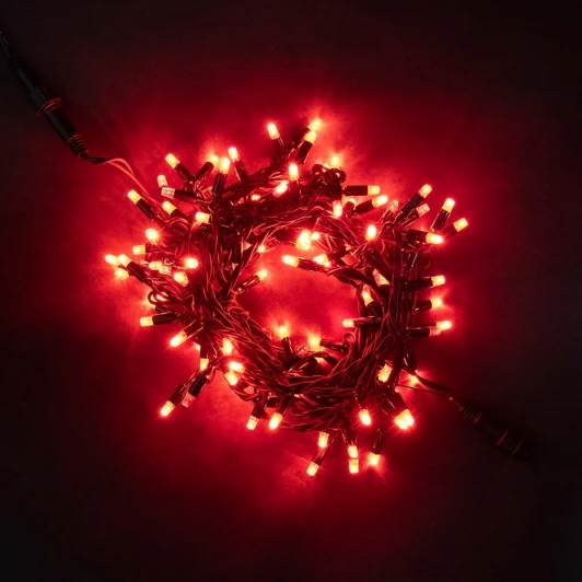 LL100BL-1-1R Гирлянда Нить 10м Красная с Мерцанием 24В, 100 LED, Провод Черный Каучук, IP65