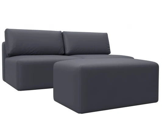 130055 Диван прямой модульный с пуфом Лига-060 НПБ (ЛДСП,Брус,Фанера/Пластик/Экокожа/Серый) Лига Диванов 130055