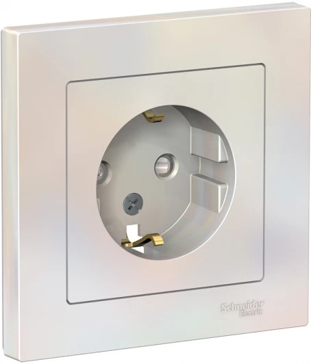 ATN000444 Розетка встраиваемая с заземлением и шторками (жемчужный) Systeme Electric AtlasDesign ATN000444
