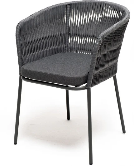BORE-CH-001 RAL7024 Mua grey(D-gray027) "Бордо" стул плетеный из роупа (колос), каркас алюминий темно-серый (RAL7024) муар, роуп серый 15мм, ткань темно-серая 027 4SIS арт.УТ-00006943