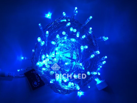 RL-S10C-220V-T/B Гирлянда светодиодная синяя постоянного свечения 220B, 100 LED, провод прозрачный, IP54 RL-S10C-220V-T/B Rich LED