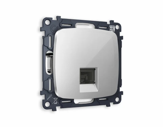 MO412030 Комплект механизма Ambrella Volt телефонной розетки OMEGA MO412030 Серебро глянец RJ-11(4P4C) с защитной шторкой QUANT