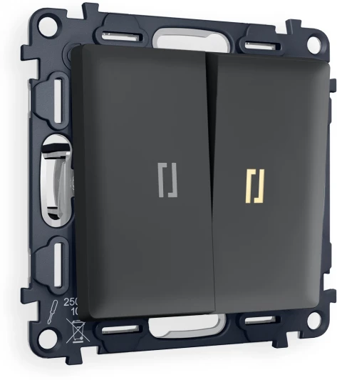 MA904030 Комплект механизма Ambrella Volt 2-клавишного проходного выключателя с подсветкой 3200K ALFA MA904030 Графит мягкое касание QUANT