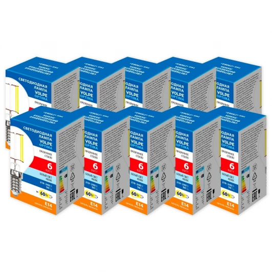 LED-G45-6W/4000K/E14/CL/SLF Набор из 10штук Лампа светодиодная Volpe Optima Филамент LED-G45-6W/4000K/E14/CL/SLF Набор из 10штук шар прозрачная белый свет 4000K
