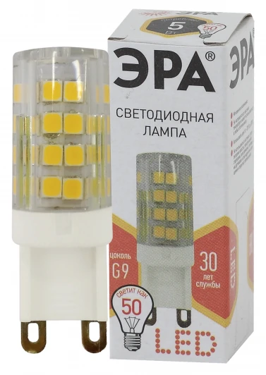 LED JCD-5W-CER-827-G9 Лампочка светодиодная G9 5W ЭРА LED JCD-5W-CER-827-G9
