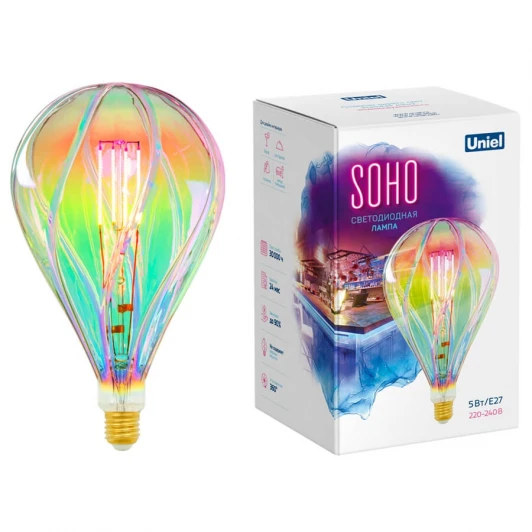 LED-SF31-5W/SOHO/E27/CW RAINBOW GLS77RB Лампочка светодиодная E27 5W груша разноцветная Uniel LED-SF31-5W/SOHO/E27/CW RAINBOW GLS77RB
