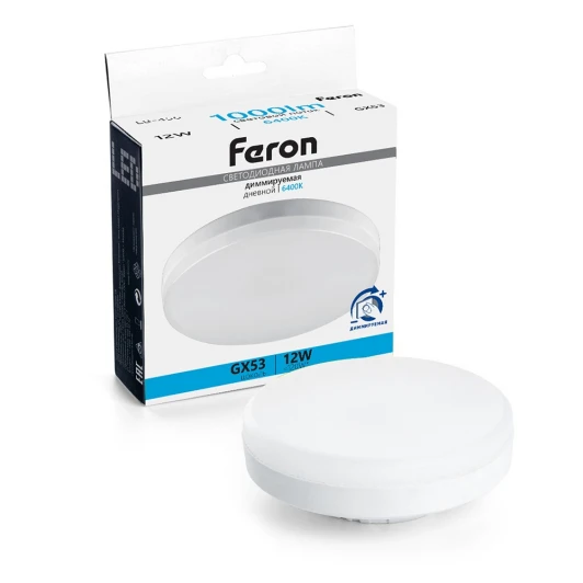 51066 Лампа светодиодная GX53 таблетка диммируемая 12W 230V GX53 6400К Feron LB-456 51066