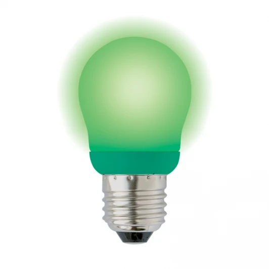 ESL-G45-9/GREEN/E27 картон Лампочка энергосберегающая шар зеленая E27 9W Uniel ESL-G45-9/GREEN/E27