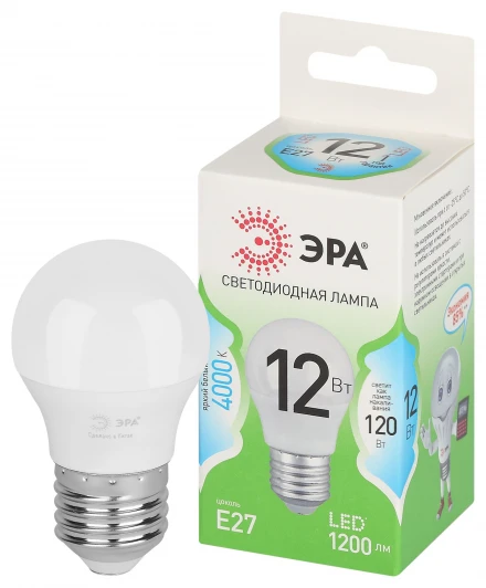 LED P45-12W-840-E27 GL Лампочка светодиодная E27 12W ЭРА LED P45-12W-840-E27 GL
