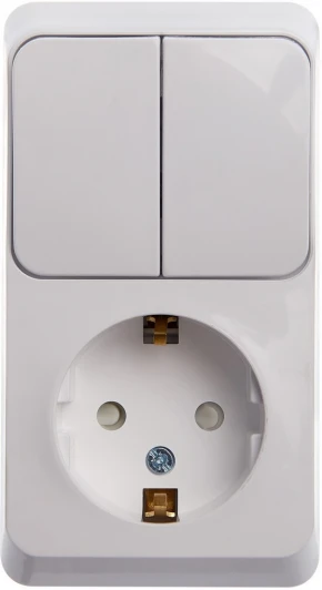 BPA16-202B Розетка накладная с заземлением с двухклавишным выключателем (белый) Systeme Electric BPA16-202B