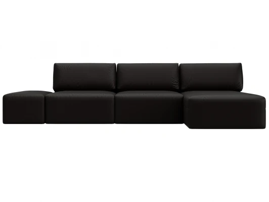 130069 Диван угловой модульный с пуфом Лига-060 НПБ Лонг угол универсальный (ЛДСП,Брус,Фанера/Пластик/Экокожа/Коричневый) Лига Диванов 130069