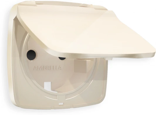 OP3080 Лицевая панель Ambrella Volt OMEGA (Бежевый глянец) для электрической розетки с заземлением со шторками и крышкой IP44 QUANT OP3080