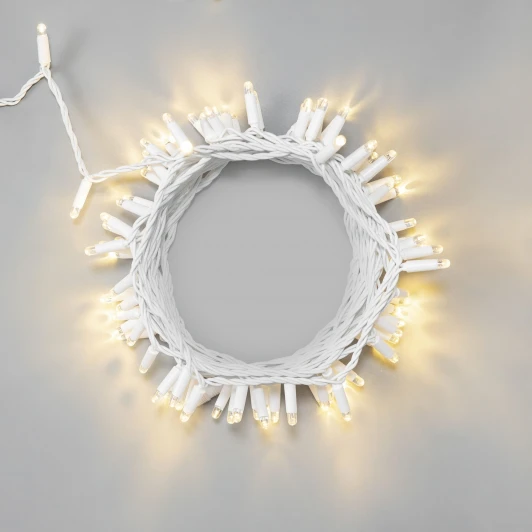 ECO100-8-1WW Гирлянда Нить 10м тепло-белая 24В, 100 LED, провод белый каучук 2,3мм, IP65 Laitcom ECO100-8-1WW