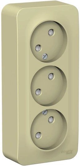 BLNRA001317 Розетка накладная тройная без заземления со шторками (бежевый) Systeme Electric Blanca BLNRA001317
