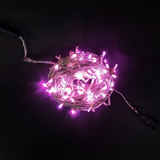 EST200-3W10-1BP Гирлянда Нить 20м Светло-Розовая с Возможностью Управления 24В, 200 LED, Провод Прозрачный Силикон, IP65