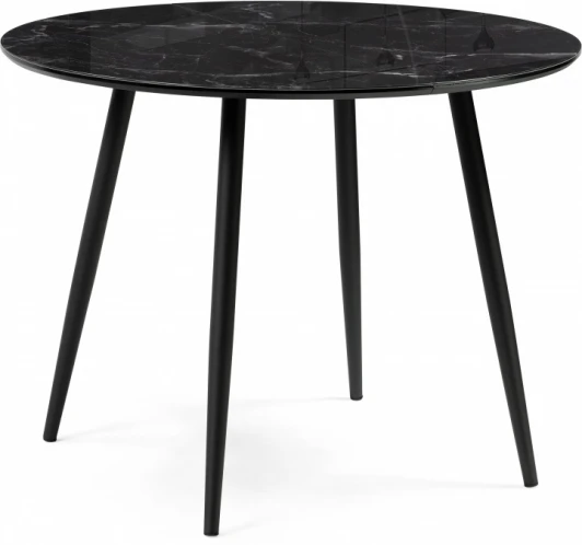 595692 Кухонный стол Notta Абилин 100(140)х100х76 мрамор черный / черный матовый (Стекло) арт.595692