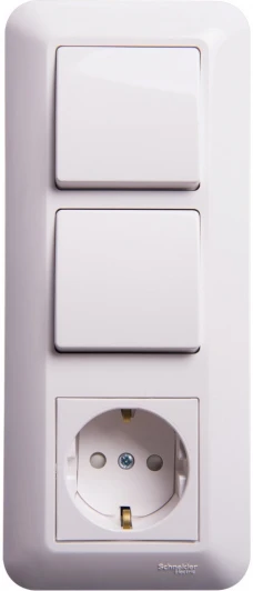 BK2VR-008V-BI Розетка встраиваемая с заземлением с двумя одноклавишными выключателями (белый) Systeme Electric Prima BK2VR-008V-BI