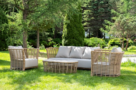 VALS3C2T-4-SET "Валенсия" лаунж-зона из искусственного ротанга, цвет соломенный 4SIS арт.УТ-00009998