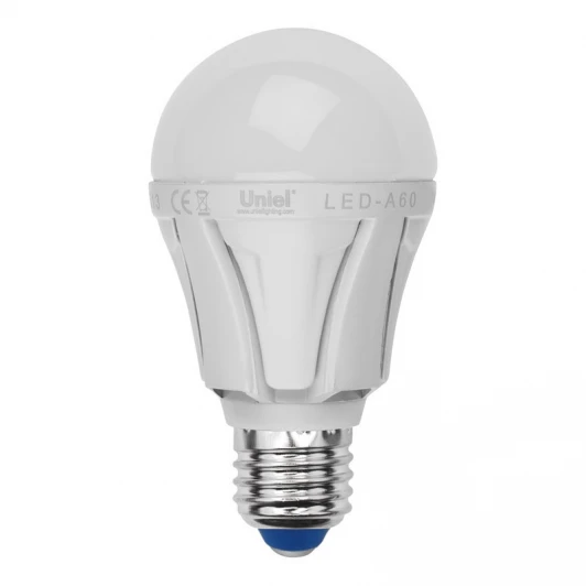 LED-A60-9W/WW/E27/FR ALP01WH пластик Лампочка светодиодная груша белая E27 9W 3000K Uniel LED-A60-9W/WW/E27/FR ALP01WH