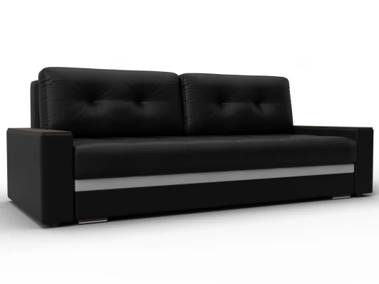 133430 Диван прямой с декором Лига-096 НПБ (ДВП,ДСП,ЛДСП,Брус,Фанера/Пластик/Экокожа/Черный,Белый) Лига Диванов 133430