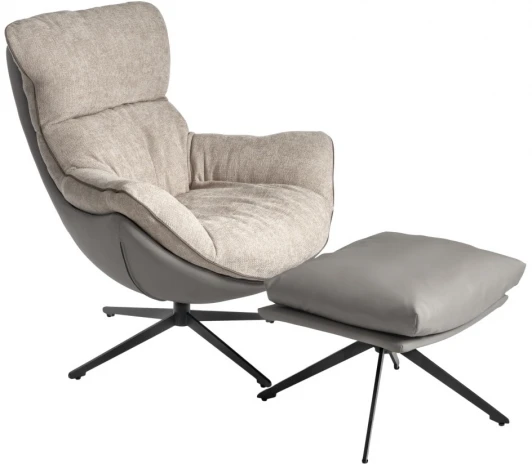 FR 1013K Комплект кресло HUG светло-серый, экокожа, шенилл с оттоманкой светло-серый, экокожа Bradex Home арт.FR 1013K