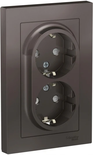 ATN000626 Розетка встраиваемая двойная с заземлением (мокко) Systeme Electric AtlasDesign ATN000626