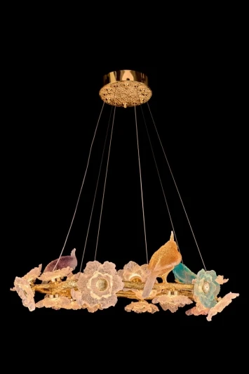 FL1099-24P Подвесная люстра светодиодная Fluorite Sauvage FL1099-24P (220V, на тросе, цветы, ветки, птички)