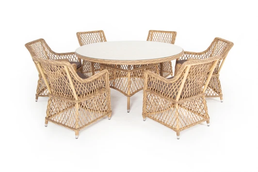 ECL6T-7-SET Обеденная группа плетеная, цвет соломенный 4SIS Эспрессо-150 L ECL6T-7-SET
