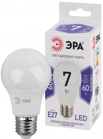 LED A60-7W-860-E27 Лампочка светодиодная E27 7W ЭРА LED A60-7W-860-E27