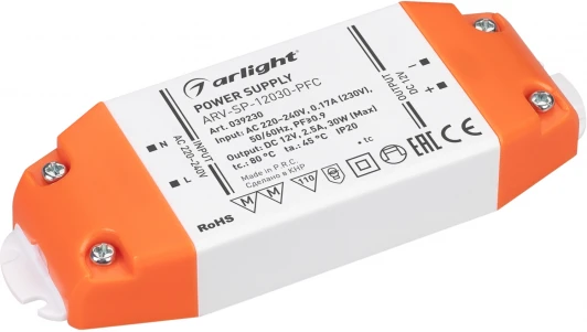 039230 Блок питания ARV-SP-12030-PFC (12V, 2.5A, 30W) (Arlight, IP20 Пластик, 5 лет) 039230