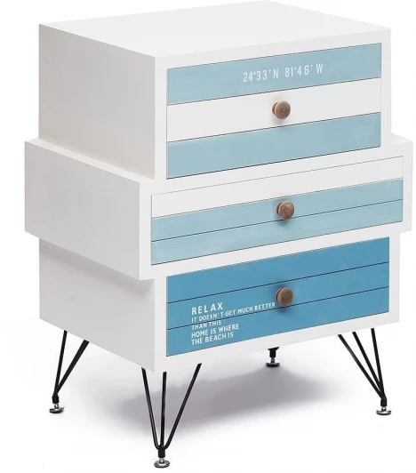 12157 Тумба с 3 ящиками Mediterranean (mod. 63605) белый/голубой/черный (дерево павловния/мдф/металл)