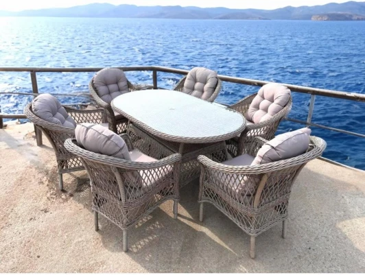 T217/LV-217-6 Pcs Beige Комплект плетеной мебели T217/LV-217 Beige (6+1) с подушками в комплекте (Искусственный ротанг/Бежевый) Afina