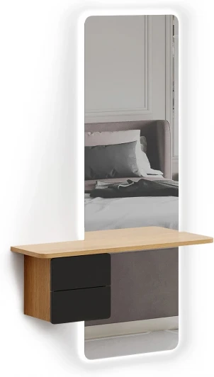 798827 Зеркало Mede с подсветкой ОГОГО (арт.798827), (ЛДСП,Зеркало/Черный,Дуб Корбридж)