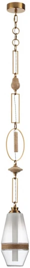 5441/1B Подвесной светильник Odeon Light Krema 5441/1B сатинированн.латунь/прозрачн./металл/стекло/травертин/веревка G9 LED 6W (220V, подвески, на цепи)