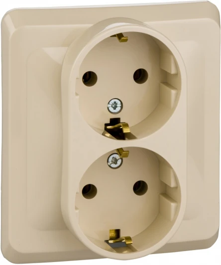 PC16-007K Розетка встраиваемая двойная с заземлением (кремовый) Systeme Electric Этюд PC16-007K