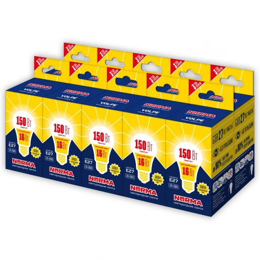 LED-A60-16W/WW/E27/FR/NR Набор из 10штук Лампа светодиодная, матовая, теплый белый свет 3000K Volpe Norma LED-A60-16W/WW/E27/FR/NR Набор из 10штук